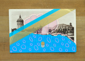 Mixed Media Art Collage On Vintage Retro Postcard - Naomi Vona Art