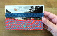 Load image into Gallery viewer, Red Blue Mixed Media Collage On Vintage Mountain View Postcard - Naomi Vona Art

