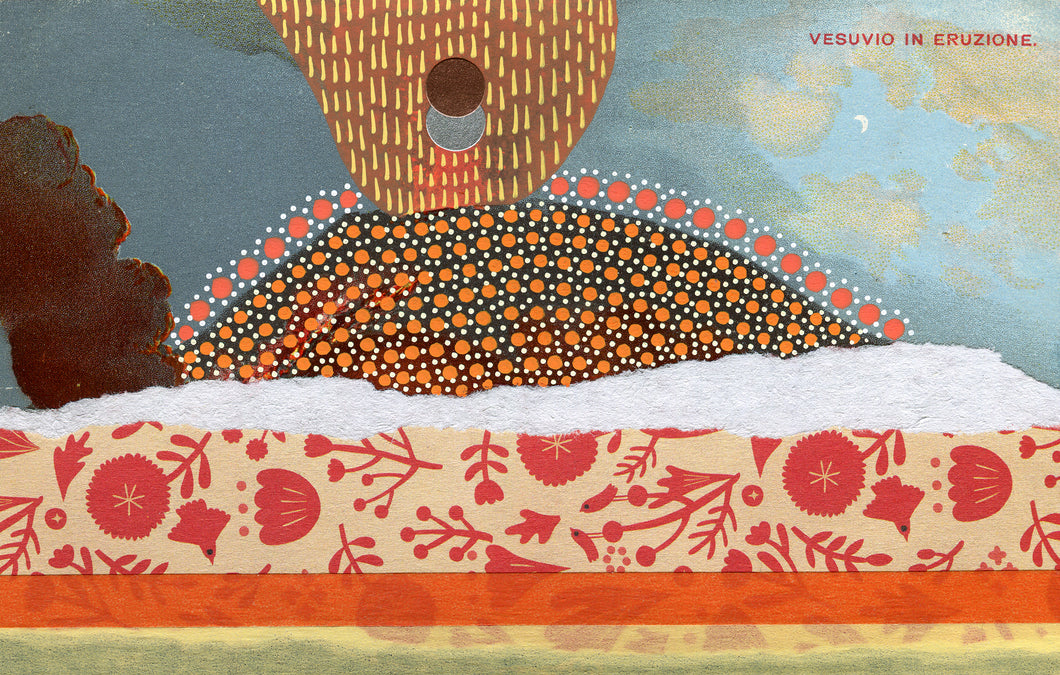 Vintage Volcan Vesuvio Postcard Mixed Media Art Collage - Naomi Vona Art