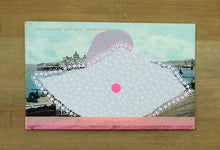 Load image into Gallery viewer, Pink Mixed Media Abstract Collage On Vintage Morecambe Postcard - Naomi Vona Art
