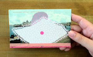 Pink Mixed Media Abstract Collage On Vintage Morecambe Postcard - Naomi Vona Art