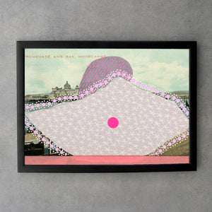 Baby Pink Art On Vintage Landscape Postcard - Naomi Vona Art