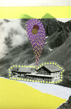 画像をギャラリービューアに読み込む, Neon Yellow And Purple Abstract Mixed Media Art Collage On Vintage Postcard - Naomi Vona Art
