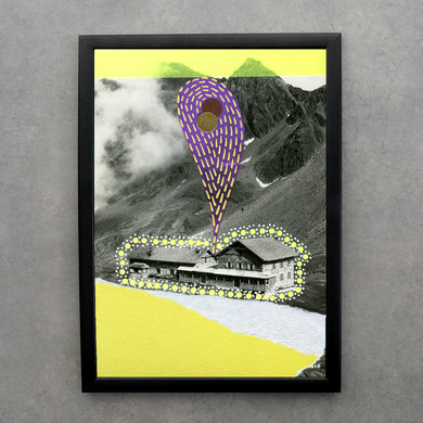 Neon Yellow Purple Collage On Mountain View Postcard Print - Naomi Vona Art