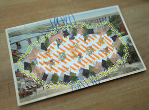 Orange And Yellow Collage Art On Vintage Postcard - Naomi Vona Art