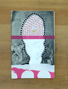 White And Burgundy Mixed Media Art Collage On Vintage Postcard - Naomi Vona Art