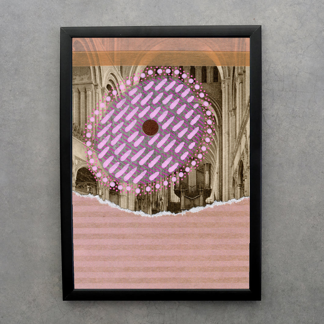 Salmon And Pastel Pink Abstract Composition On Vintage Postcard - Naomi Vona Art