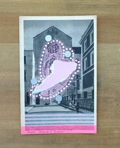 Pink Abstract Art Collage On Vintage Postcard Of Taranto City - Naomi Vona Art