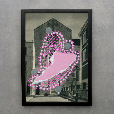 Surreal Style Pink Abstract Collage On Retro Postcard - Naomi Vona Art