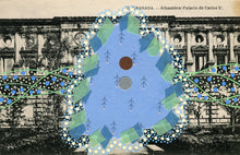 Load image into Gallery viewer, Green Light Blue Collage On Vintage Granada Postcard - Naomi Vona Art
