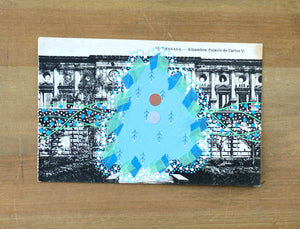 Green Light Blue Collage On Vintage Granada Postcard - Naomi Vona Art