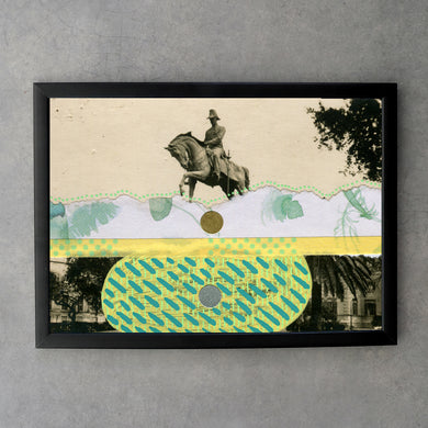 Yellow Green Art Collage On Retro Monument Postcard - Naomi Vona Art