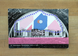 Pink Purple Abstract Mixed Media Art Collage On Vintage Postcard - Naomi Vona Art