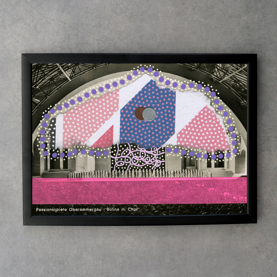 Purple Pink Art Collage On Vintage Postcard - Naomi Vona Art
