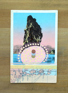 Ombre Pink, Beige And Light Blue Collage On Vintage Retro Postcard - Naomi Vona Art