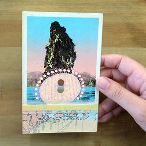 Ombre Pink, Beige And Light Blue Collage On Vintage Retro Postcard - Naomi Vona Art