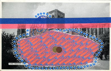 Neon Red And Blue Collage On Vintage York Minister Postcard - Naomi Vona Art
