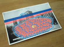Load image into Gallery viewer, Neon Red And Blue Collage On Vintage York Minister Postcard - Naomi Vona Art
