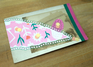 Light Pink And Green Art Collage On Retro Postcard - Naomi Vona Art