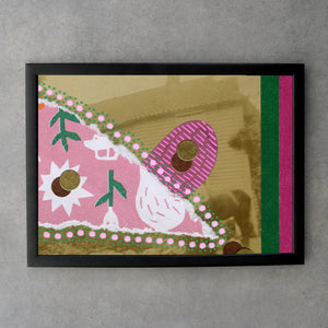 Pink Green Abstraction On Retro Postcard - Naomi Vona Art