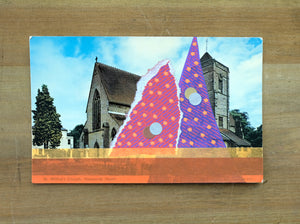 Red, Orange And Purple Mixed Media Abstract Art On Retro Postcard - Naomi Vona Art
