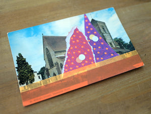 Red, Orange And Purple Mixed Media Abstract Art On Retro Postcard - Naomi Vona Art