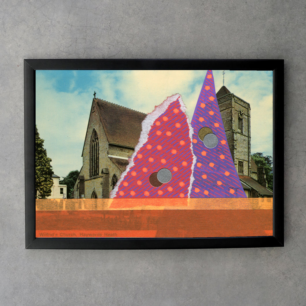 Red, Orange And Purple Mixed Media Collage On Postcard - Naomi Vona Art