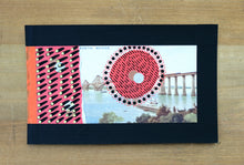 Load image into Gallery viewer, Black Red Collage Art On Vintage Forth Bridge Postcard - Naomi Vona Art

