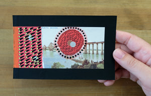 Black Red Collage Art On Vintage Forth Bridge Postcard - Naomi Vona Art