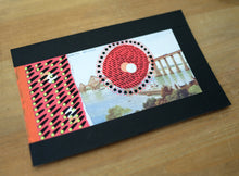 Load image into Gallery viewer, Black Red Collage Art On Vintage Forth Bridge Postcard - Naomi Vona Art
