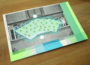 Neon Green And Light Blue Collage On Retro Postcard - Naomi Vona Art