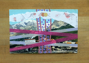 Purple, Lilac And Burgundy Collage On Vintage Mountain View Postcard - Naomi Vona Art