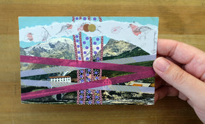 Purple, Lilac And Burgundy Collage On Vintage Mountain View Postcard - Naomi Vona Art