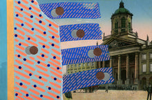 Charger l&#39;image dans la galerie, Neon Orange And Blue Collage Art On Retro Vintage Postcard - Naomi Vona Art
