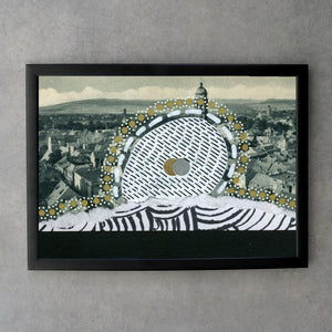 Black, White And Golden Vintage City View Collage Fine Art Print - Naomi Vona Art