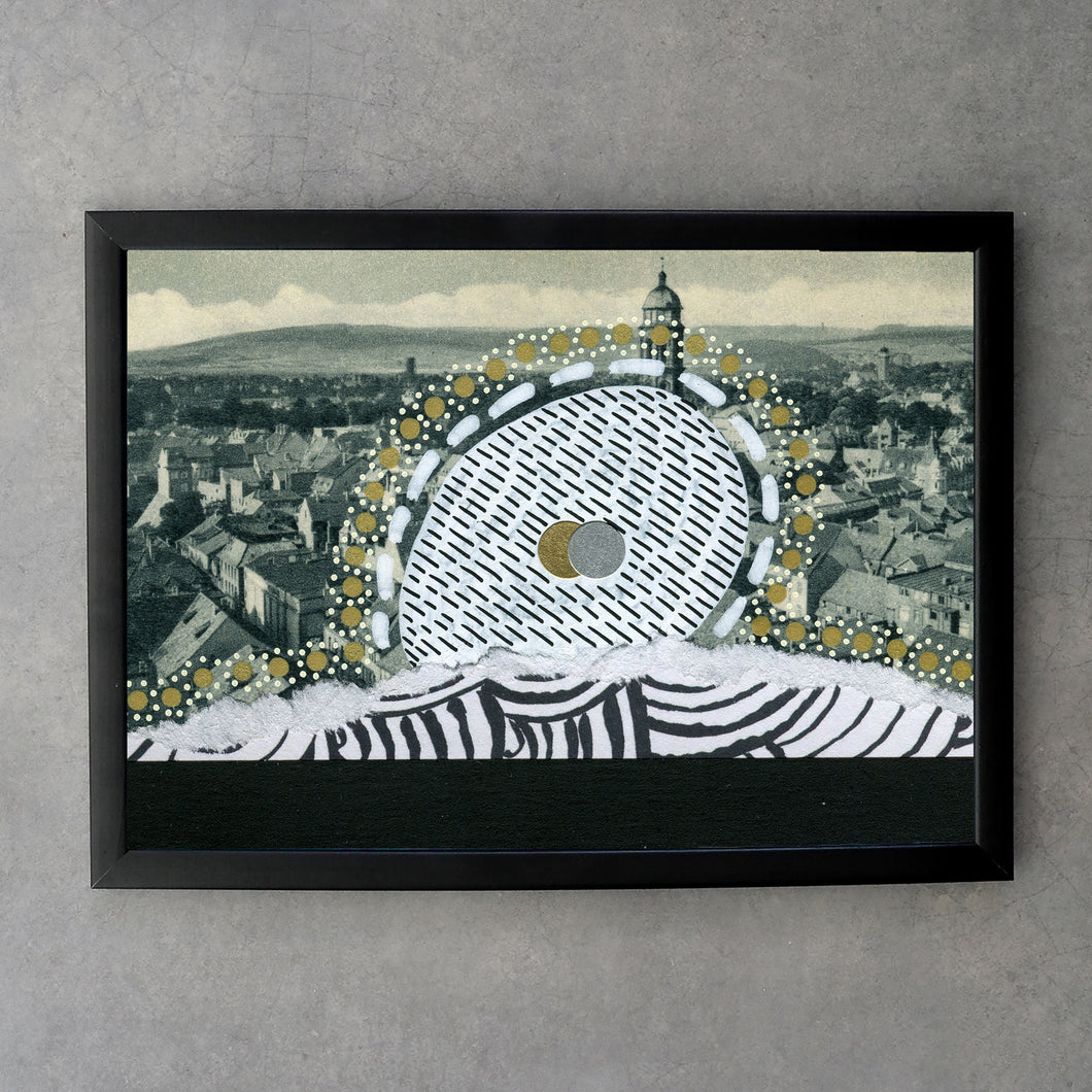 Black, White And Golden Vintage City View Collage Fine Art Print - Naomi Vona Art