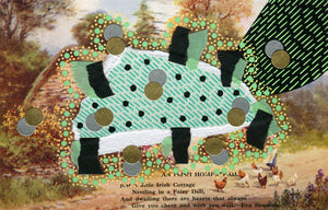 Black And Mint Green Mixed Media Collage On Vintage Natural Landscape Postcard - Naomi Vona Art