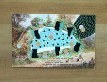 将图片加载到图库查看器，Black And Mint Green Mixed Media Collage On Vintage Natural Landscape Postcard - Naomi Vona Art
