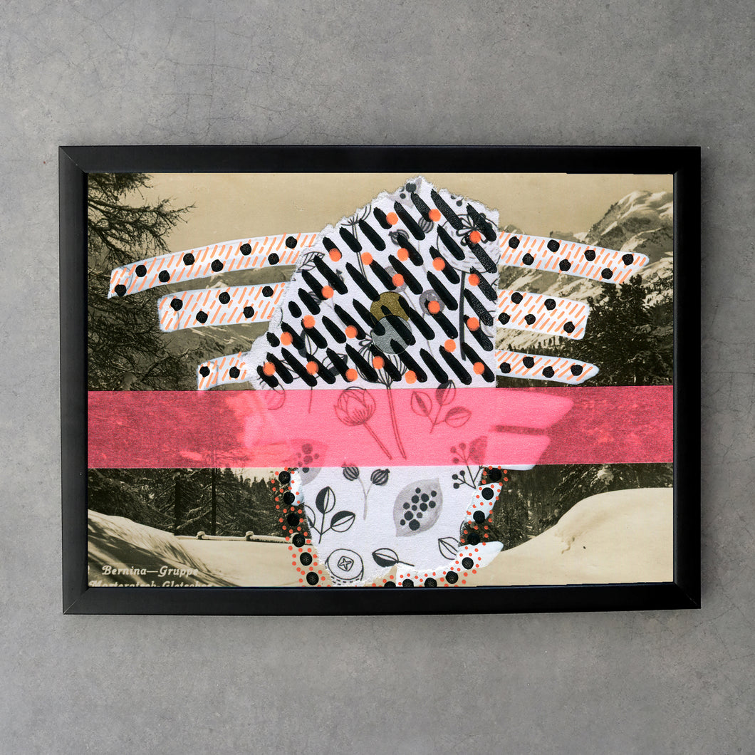 Black, White And Neon Red Fine Art Print Mixed Media Collage - Naomi Vona Art