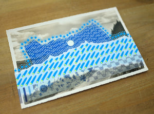 Blue, Turquoise And Neon Yellow Art On Retro Postcard - Naomi Vona Art