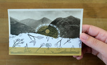 将图片加载到图库查看器，White And Gold Abstract Art Collage On Vintage Mountain Scape Postcard - Naomi Vona Art
