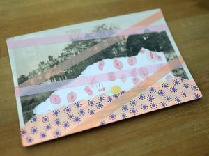 Light And Rose Pink Mixed Media Art On Retro Postcard - Naomi Vona Art