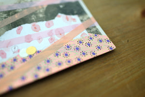 Light And Rose Pink Mixed Media Art On Retro Postcard - Naomi Vona Art