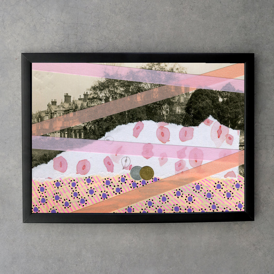 Pastel And Salmon Pink Abstraction Print On Vintage Postcard - Naomi Vona Art