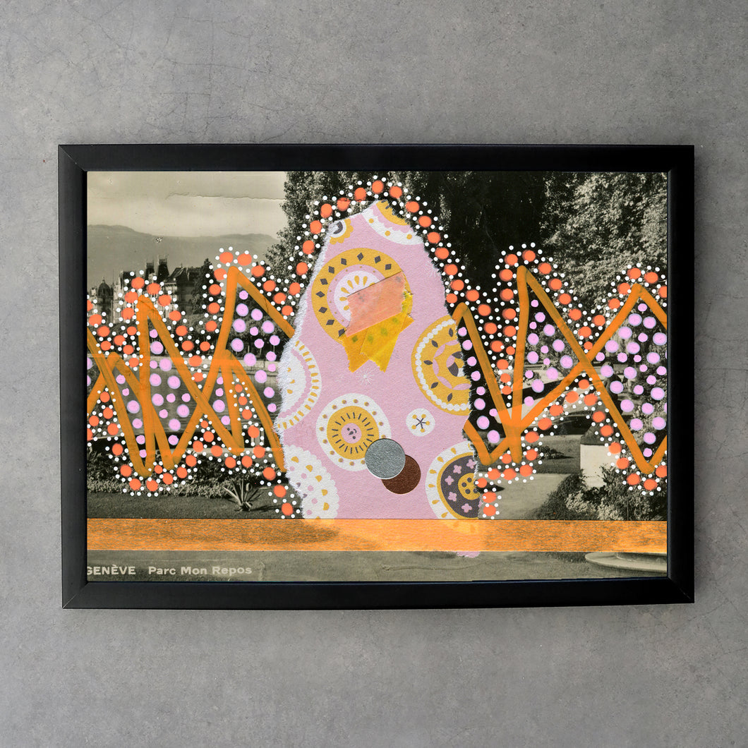 Orange Pink Dotty Art Collage Print - Naomi Vona Art
