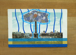 Turquoise Blue Art Collage On Retro Vintage Postcard - Naomi Vona Art