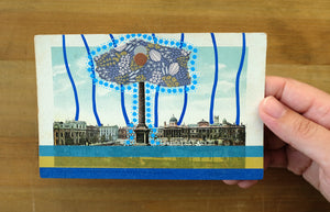 Turquoise Blue Art Collage On Retro Vintage Postcard - Naomi Vona Art