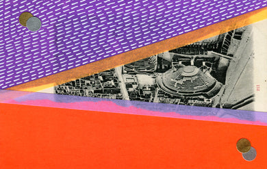 Neon Red And Purple Mixed Media Collage On Retro Postcard - Naomi Vona Art