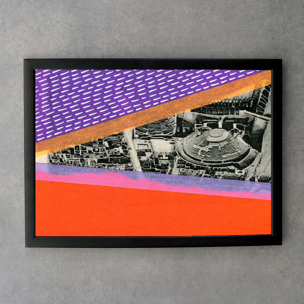 Purple And Neon Orange Art Collage Print - Naomi Vona Art