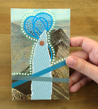 将图片加载到图库查看器，Blue Art Collage On Vintage Mountain Scape Postcard - Naomi Vona Art
